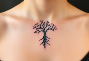 The Amity tree with intertwining roots, shaped into a heart, symbolizing peace and unity, representing sci fi movie Divergent tattoo idea