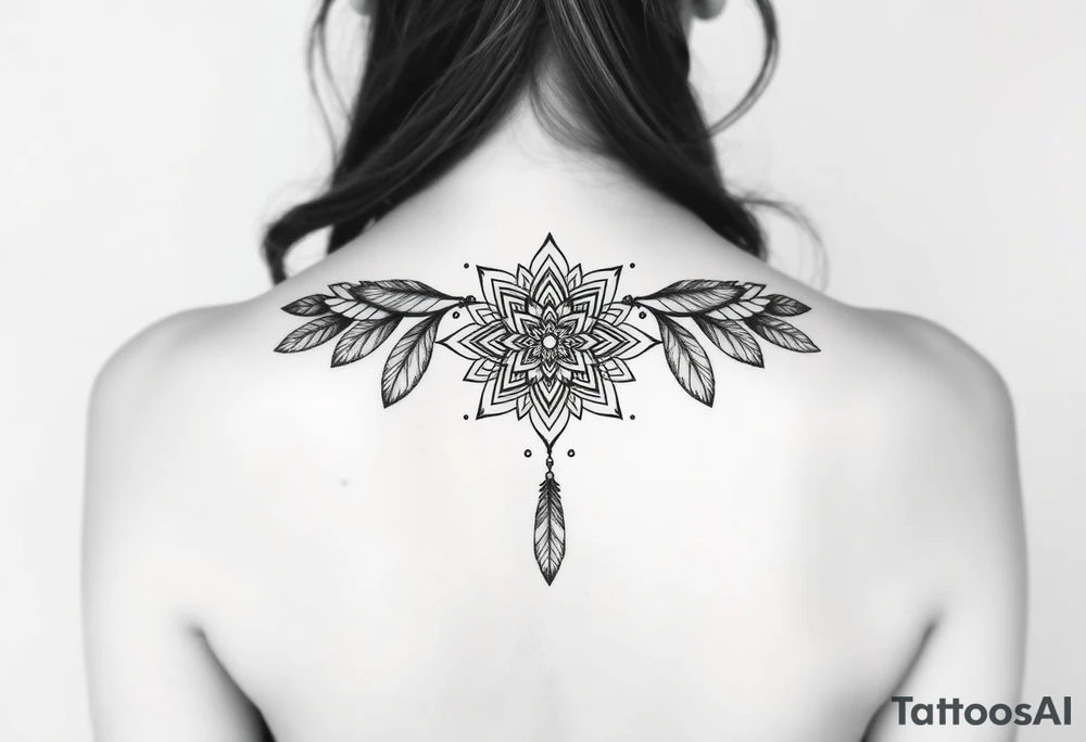 spiritual feathers ornamental mandala shaman tattoo idea