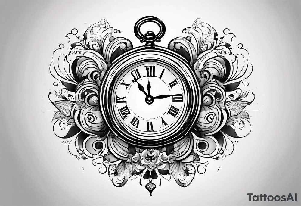draws a clock which is mixed with an hourglass. they are surrounded by Roman numerals. it is a black and white tattoo for the right shoulder of a man tattoo idea