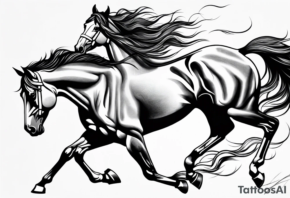 Mustang horse running along blood stomping tattoo idea