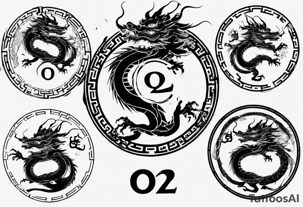 Chinese dragon in a circular shape with "02.03" written on its skin tattoo idea