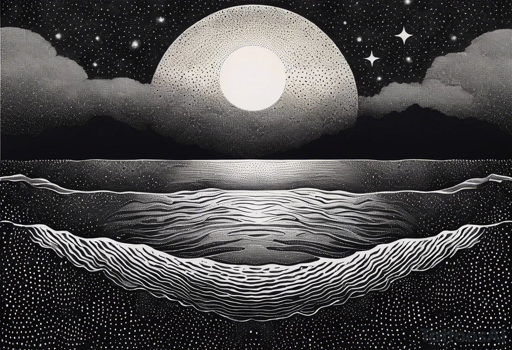 The moon rising over the ocean tattoo idea