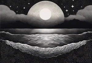 The moon rising over the ocean tattoo idea