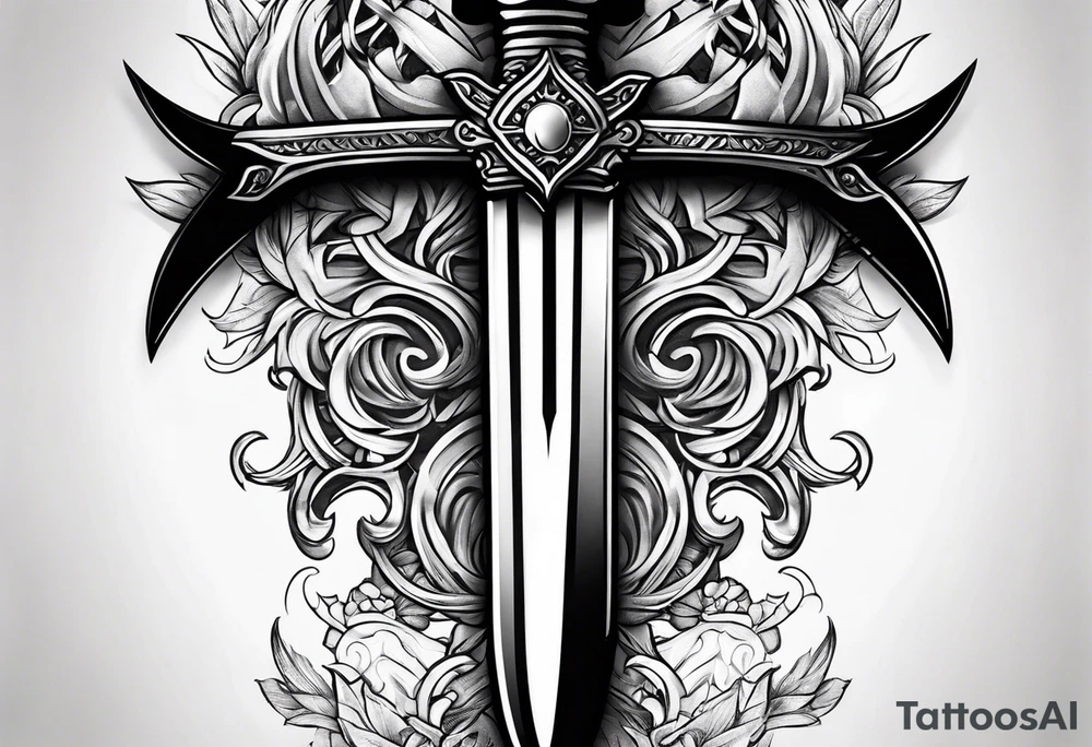 Two minimalist swords crossed on left hand tattoo idea