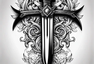 Two minimalist swords crossed on left hand tattoo idea