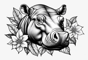 Baby hippo with poinsettia tattoo idea