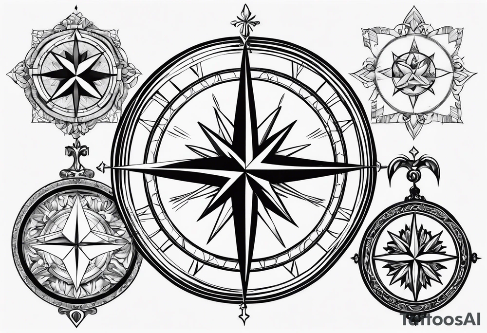 Christian protection symbols over compass tattoo idea