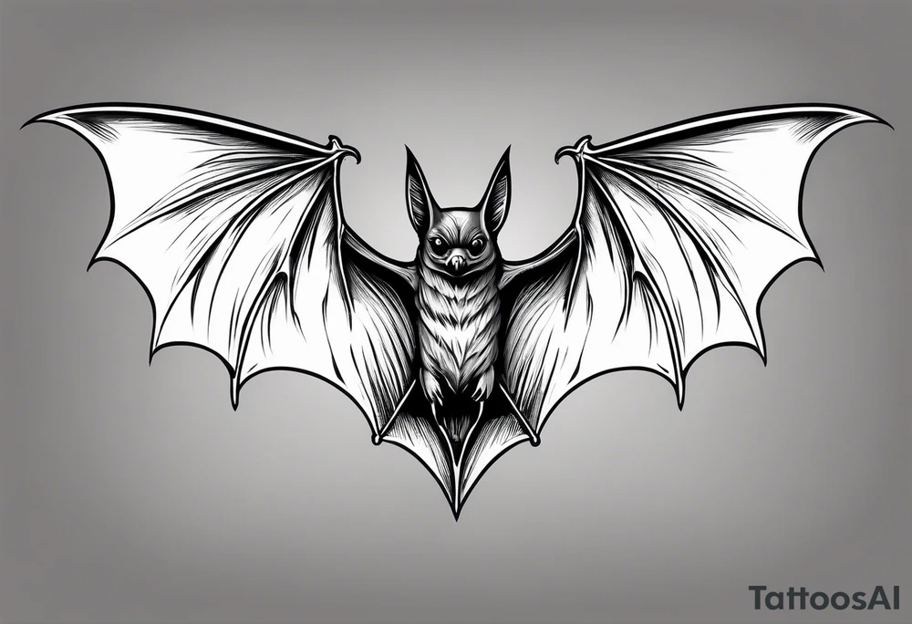 A bat hanging from a branch. No color, mainly black and some grays. tattoo idea