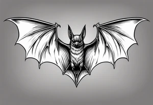 A bat hanging from a branch. No color, mainly black and some grays. tattoo idea