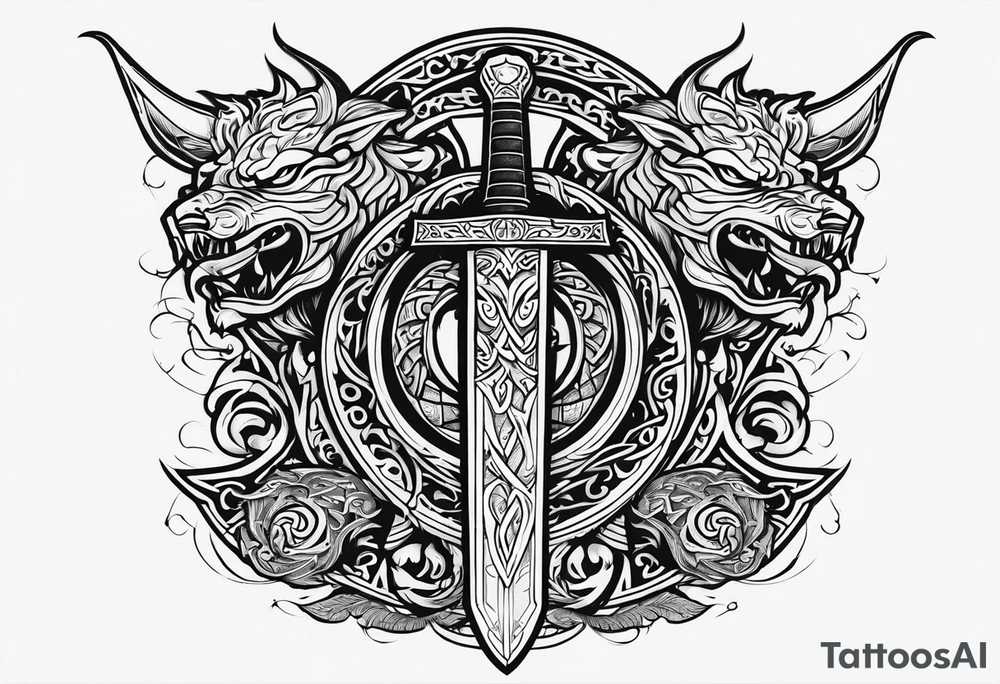 Viking sword Valhalla dragon tattoo idea