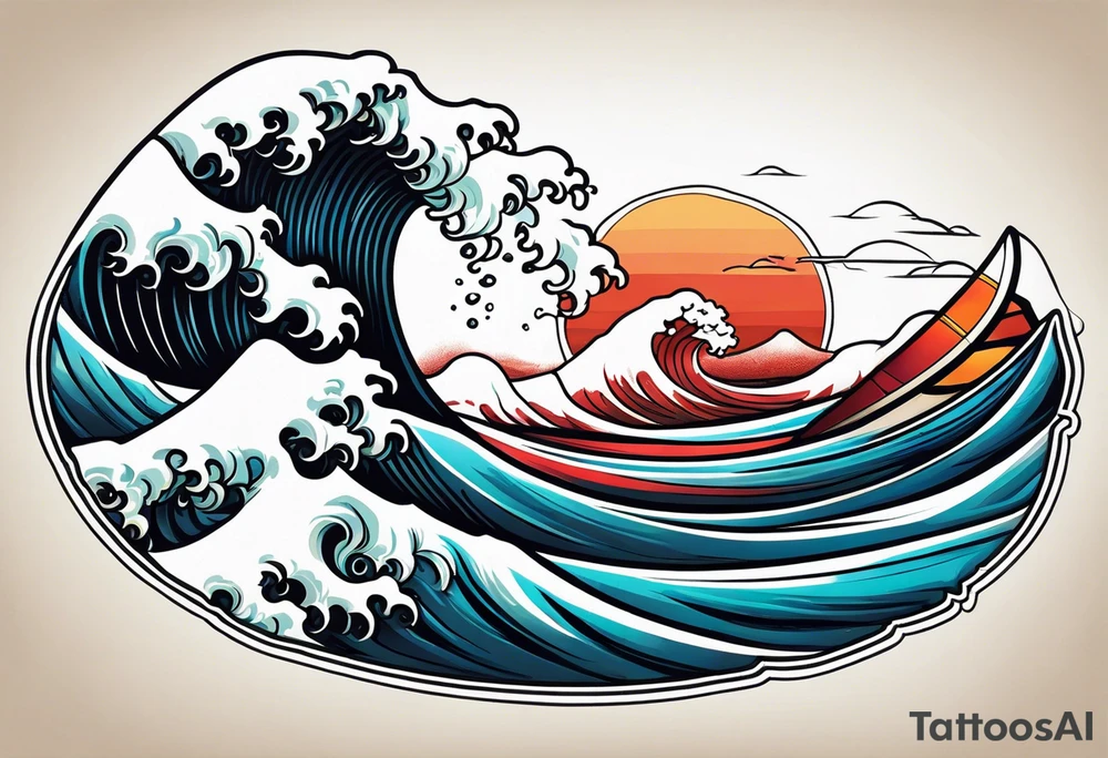 Surfboard with a wave inside it tattoo idea