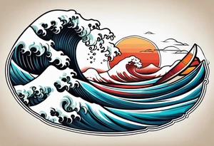 Surfboard with a wave inside it tattoo idea
