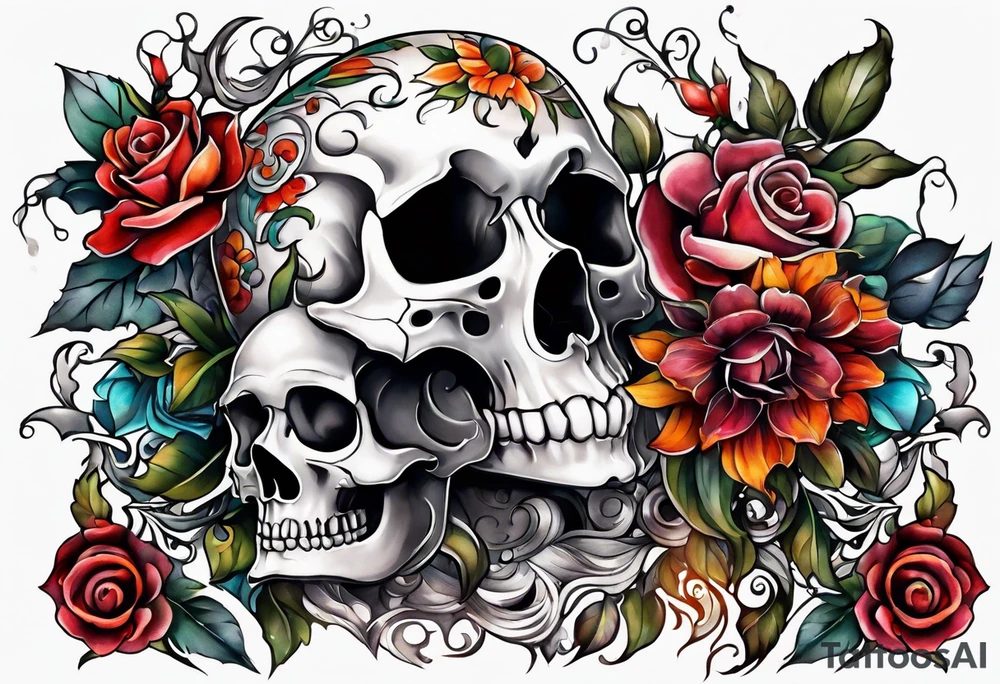 Skeletons and Flowers tattoo idea