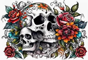 Skeletons and Flowers tattoo idea