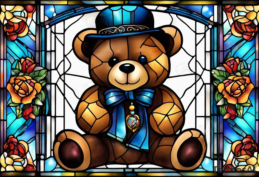 Teddy bear stained glass tattoo idea