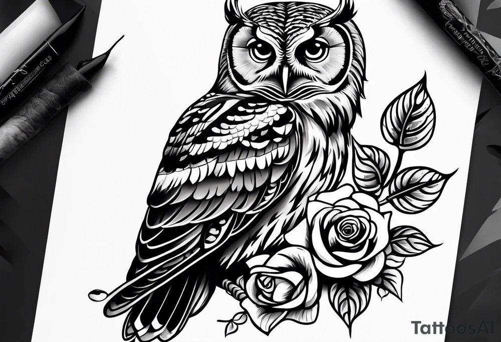 Barred owl and a rose tattoo idea