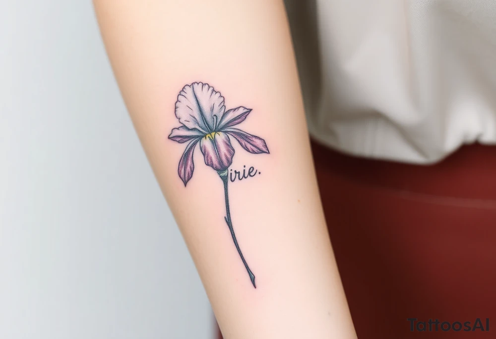 iris flower with the name iris written in the stem of the flower tattoo idea