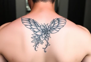 One angel wing for upper arm, add a waterlily and dragonfly tattoo idea