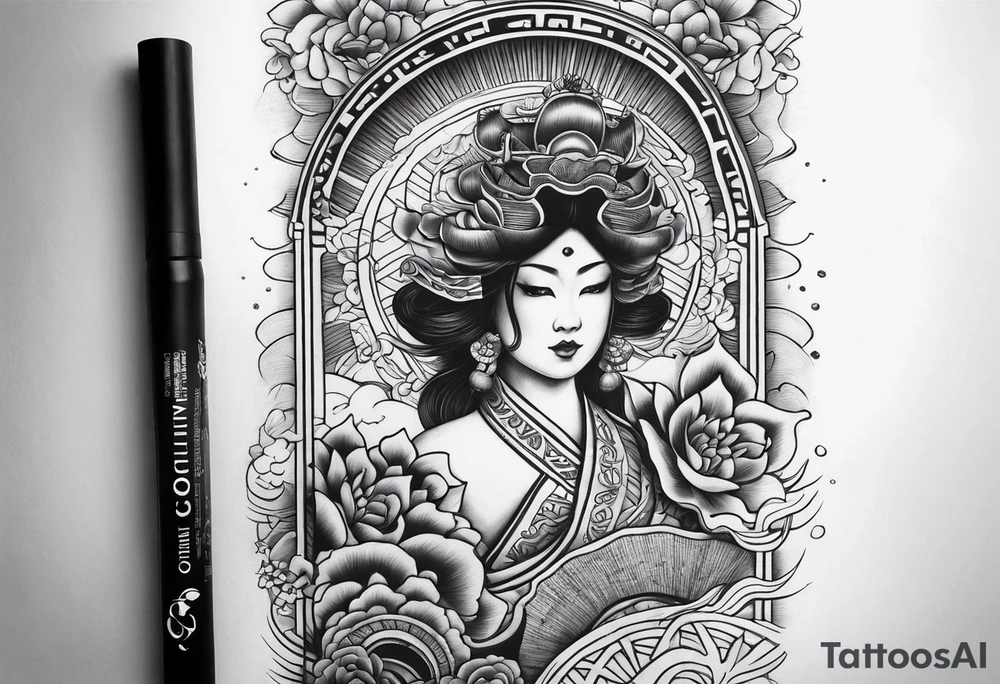 Columbia culture tattoo idea on leg/leg sleeve tattoo idea