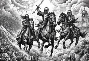 English knights battling with jesus christ in the sky tattoo idea