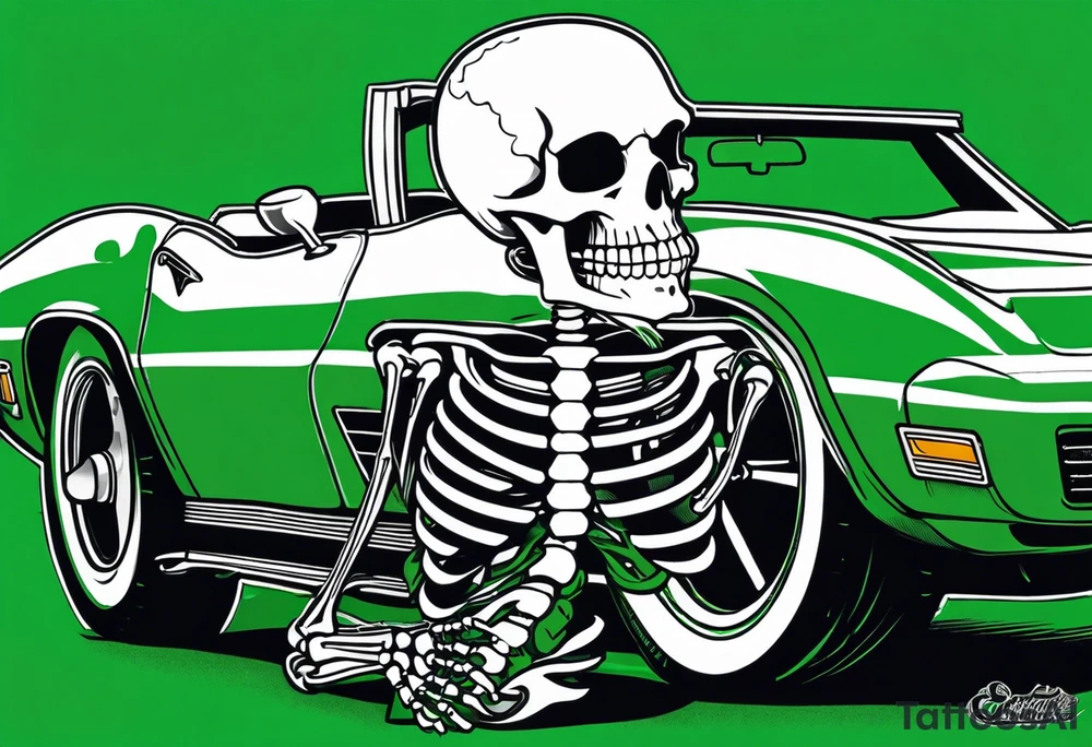 Skeleton smoking a cigarette driving a green 1976 convertible Corvette tattoo idea Skeleton smoking a cigarette driving a green 1976 convertible Corvette tattoo idea