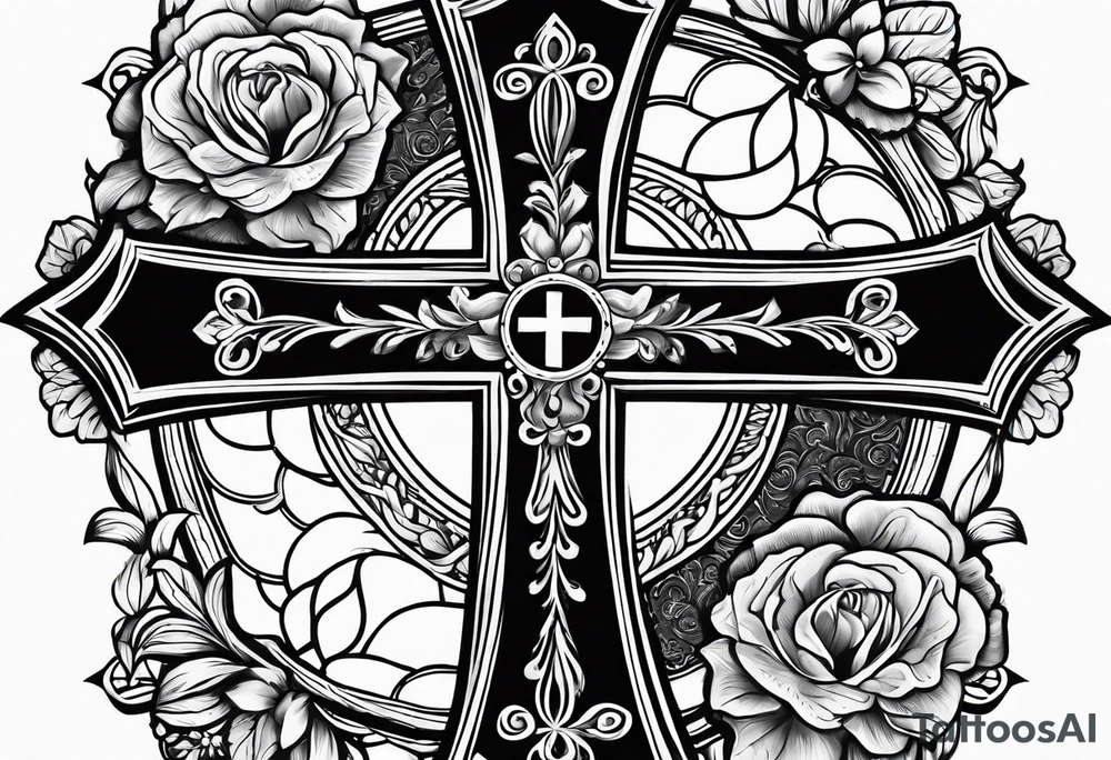 Cross, simple, Flowers, In God we trust tattoo idea