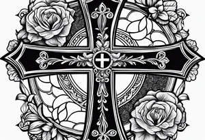 Cross, simple, Flowers, In God we trust tattoo idea