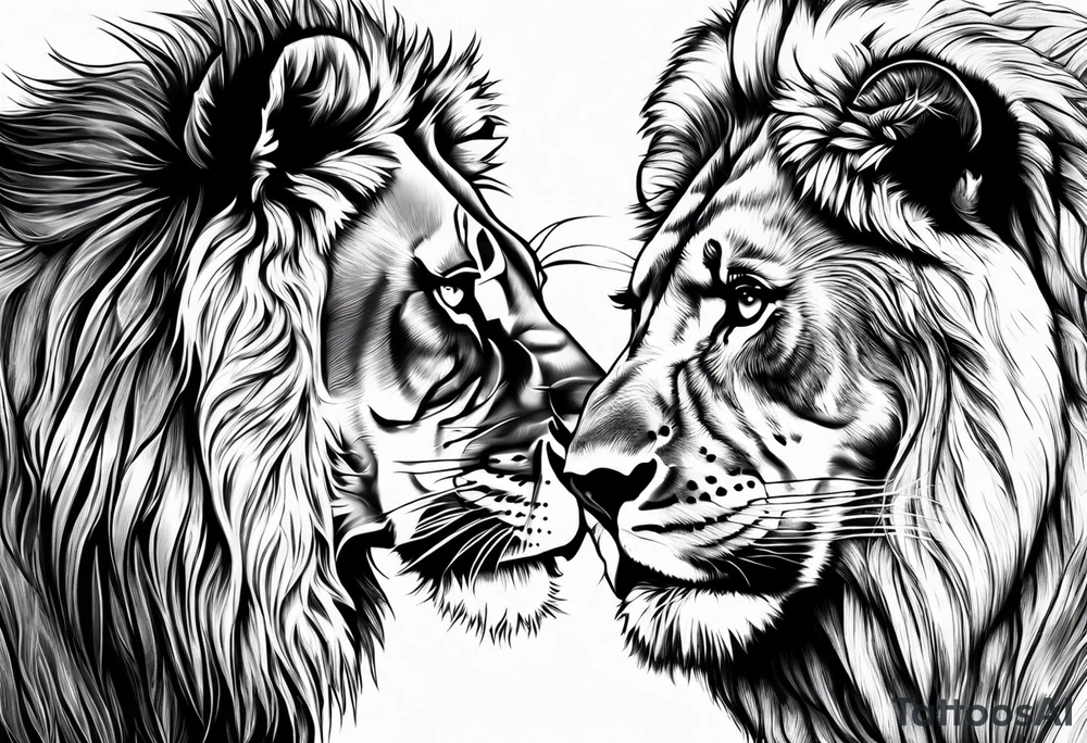 lion and lioness looking at each other bonding tattoo idea