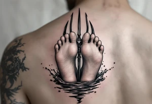 barefeet behind trident with water tattoo idea