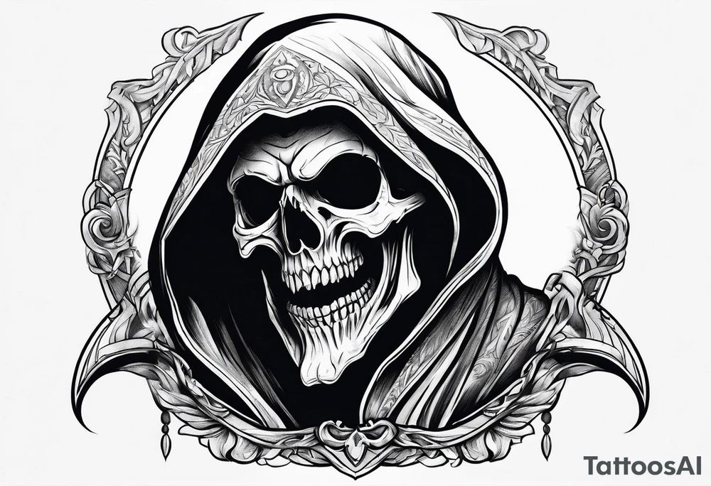 Scary reaper smiling tattoo idea