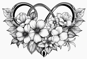 Infinity symbol with March, April June November December birth flowers tattoo idea