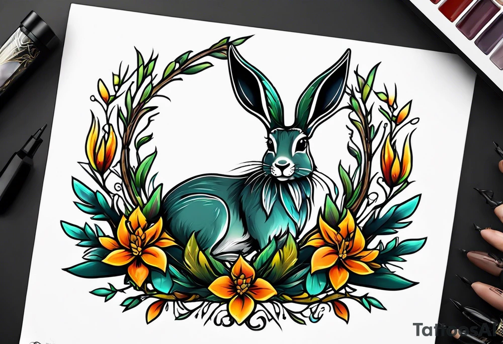 neo traditional jackelope tattoo idea
