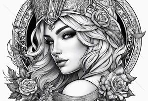 with lady juctice emblem a sword and a scale tattoo idea