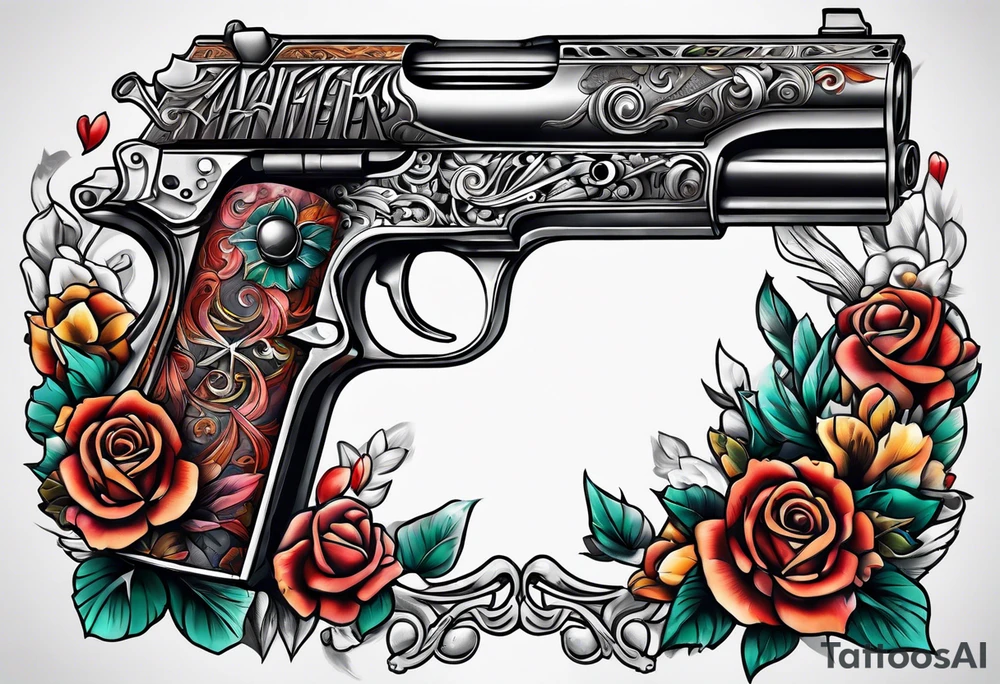 The letters AR with pistols on each side tattoo idea