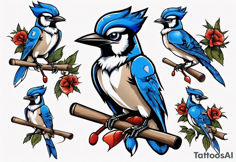 bluejay wearing cricket clothes tattoo idea