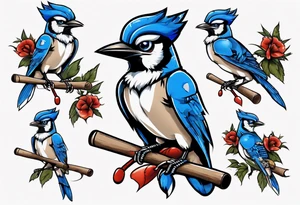 bluejay wearing cricket clothes tattoo idea