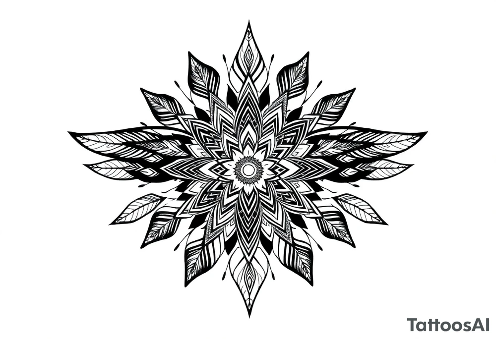 spiritual feather indian mandala shaman tattoo idea