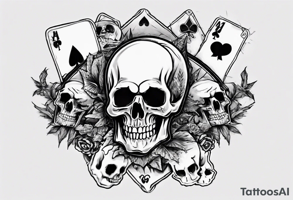 7 and 2 poker card, most outward facing card have a grave in the middle with a skull on it tattoo idea