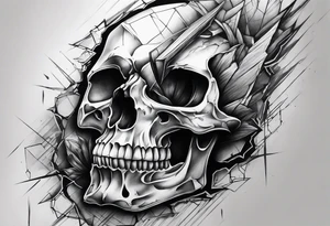 fragmented extreme pain skull elbow on arm tattoo idea