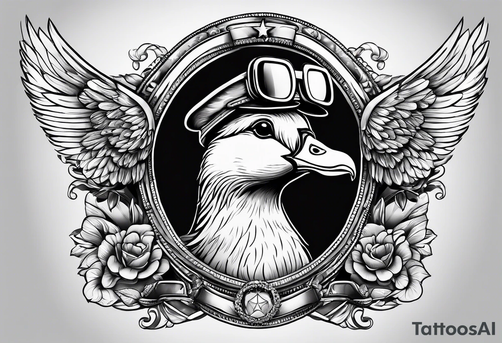 A silly goose dressed as an aviator tattoo idea