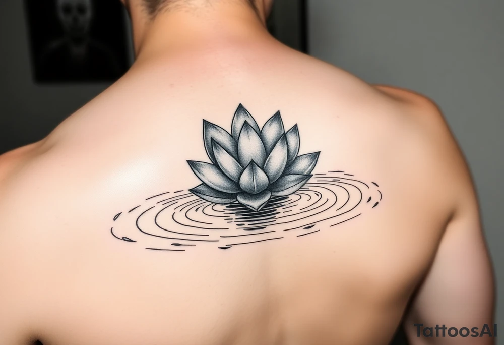 serene lotus flower emerging from sacred waters with ripples tattoo idea