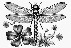 Dragon fly with clovers behind it tattoo idea