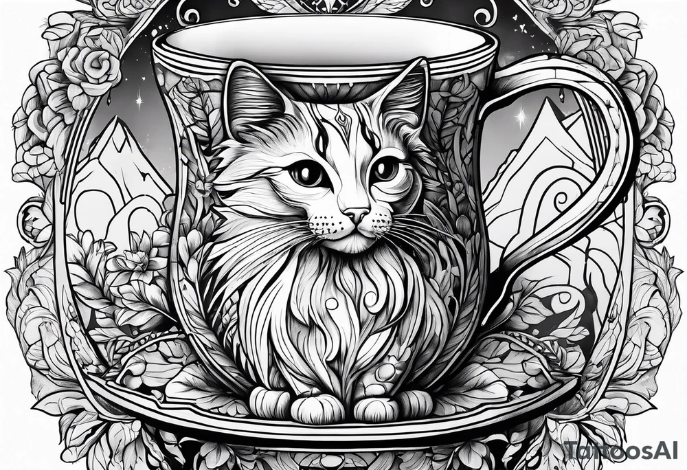 A mug with a cat in it tattoo idea
