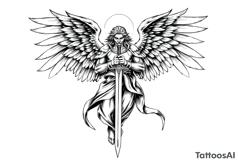 Holy Archangel, Biblical, Christianity, Hebrew, Guards of Christianity, Holding a sword, having six wings, seraphim, seek justice, love mercy, walk only with God tattoo idea