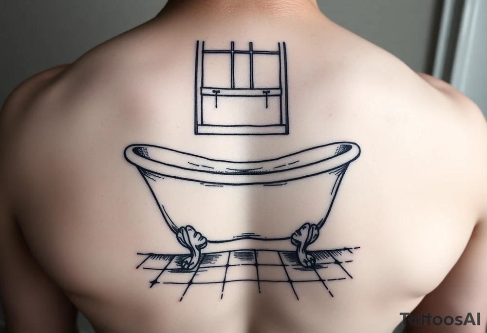 clawfoot bathtub with window above it that has light shining from the window down onto the tile floor tattoo idea