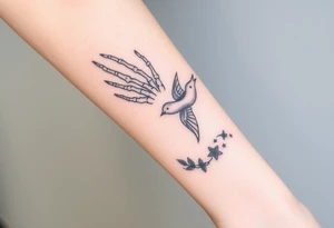 Skeleton hand reaching out of the ocean for a swallow tattoo idea