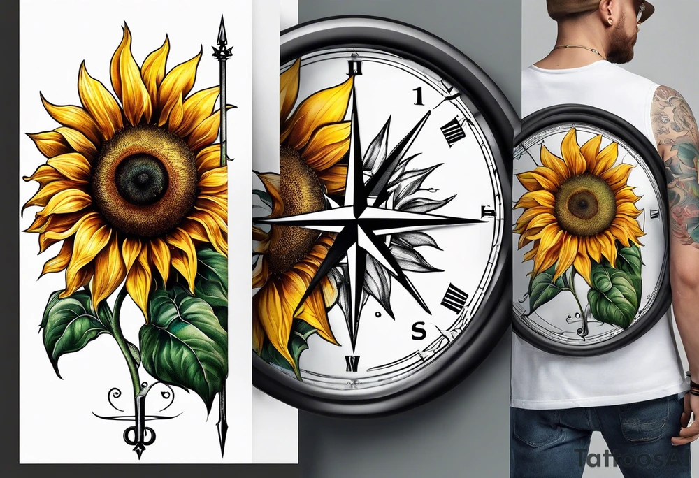 Sunflower next to a compass tattoo idea