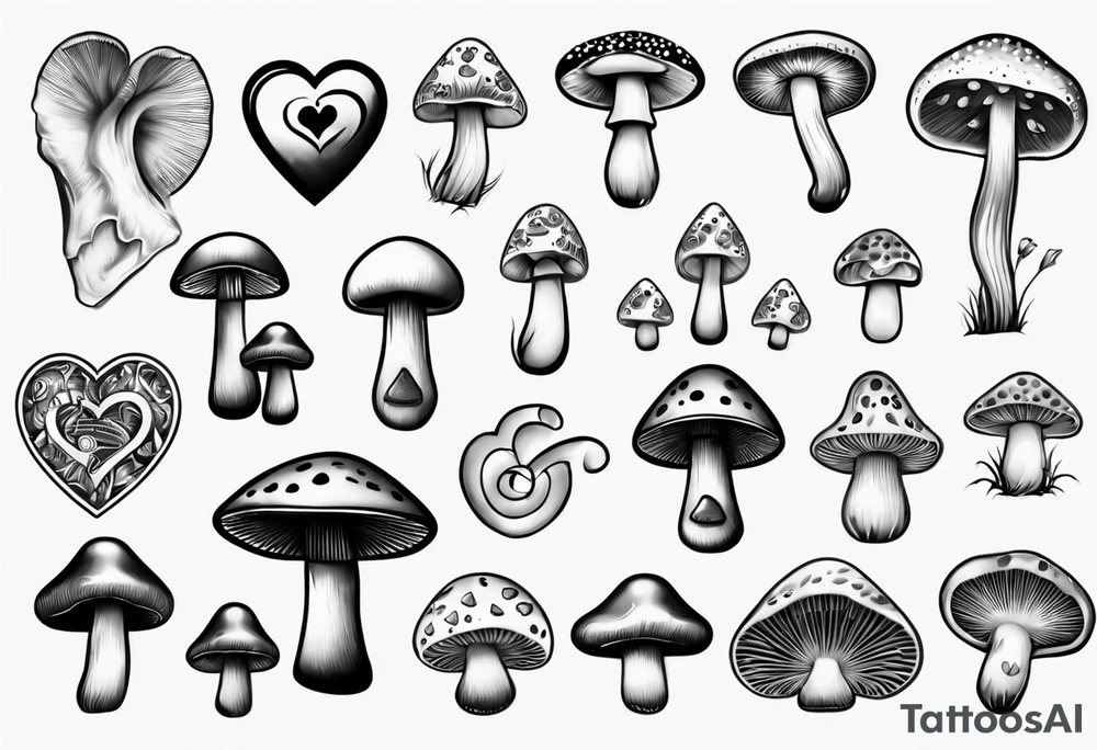heart, mushroom tattoo idea