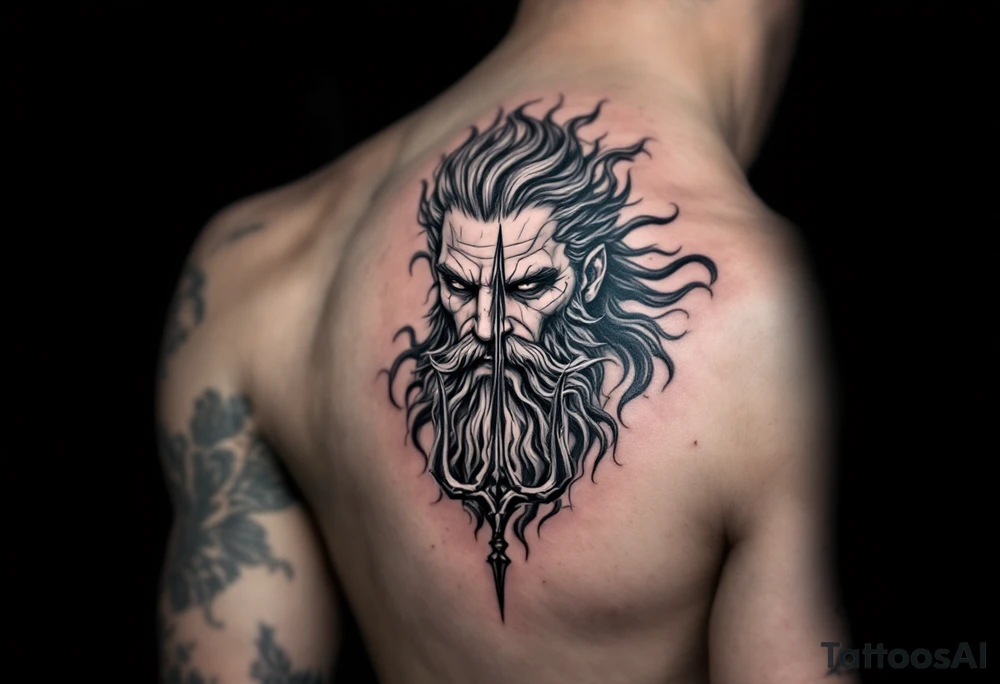 Poseidon with trident tattoo idea