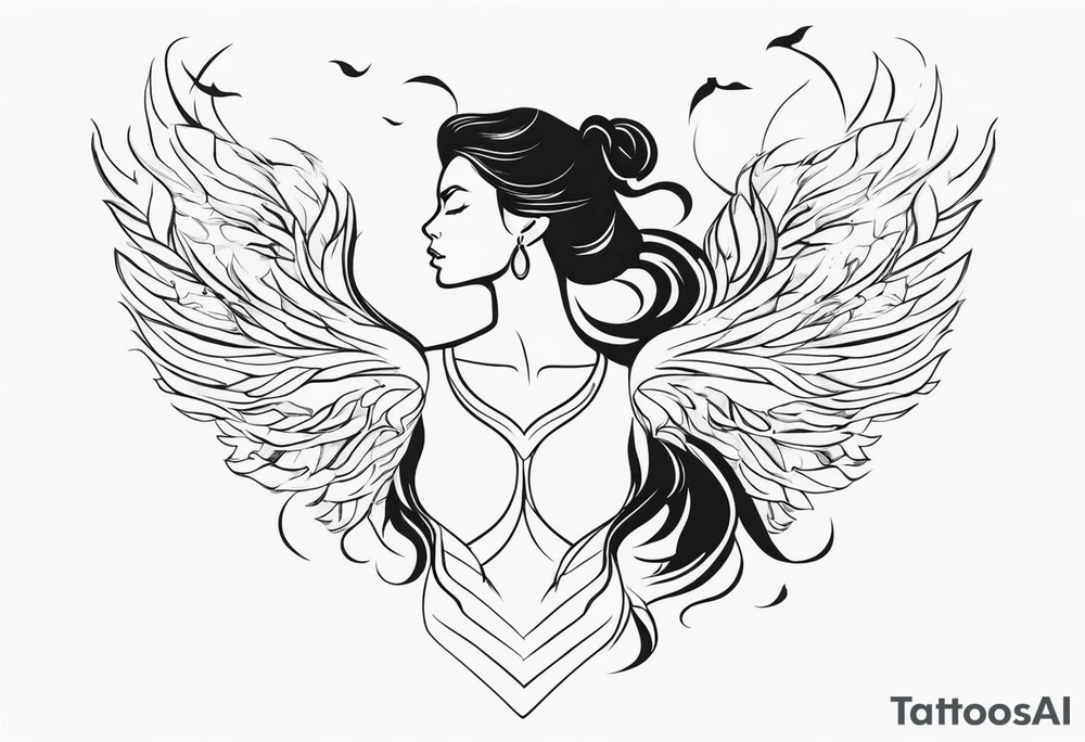 Woman rising into the phoenix tattoo idea